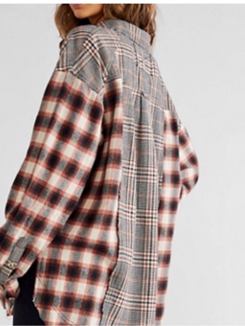 We The Free Plaid Mixed-Pattern Button-Up Shirt